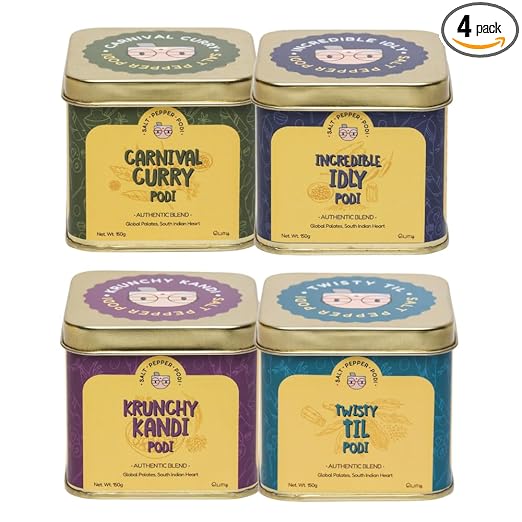 Tabletop Combo | Curry Carnival+Incredible Idly+Krunchy Kandi+Twisty Til Podi | Exquisite Blend of Aromatic Spices | Authentic South Indian Cuisine | 150g Each