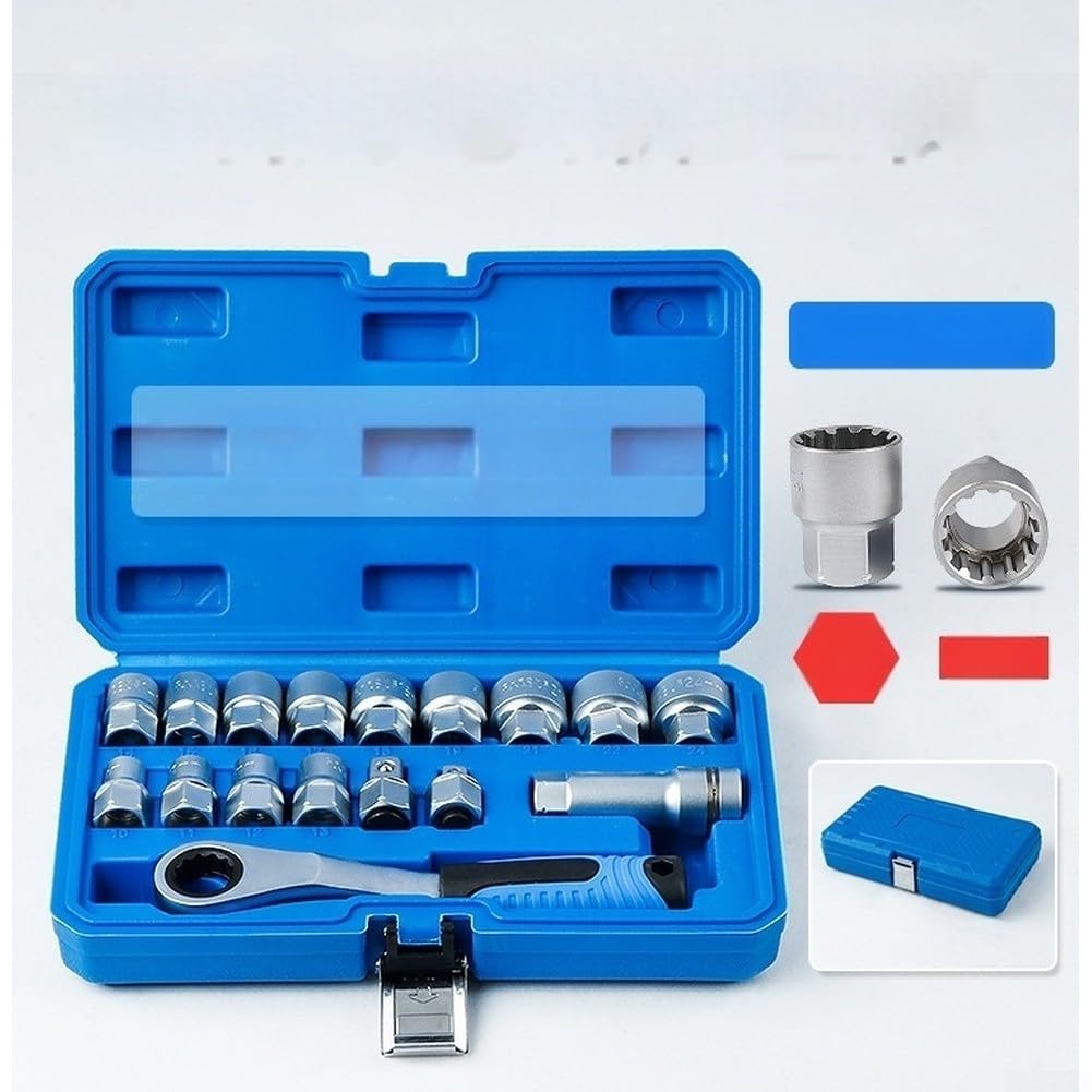 12-Zahn Steckschlüssel Set CrV 17-teilig Blau