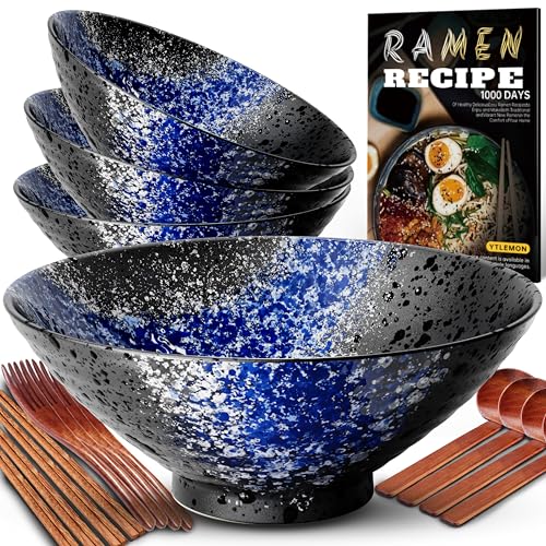 8 Zoll Keramik Ramen Schüssel 4 Set(17-Teilig) - Japanisches...