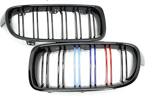 Miniatura 10 de Parrilla de riñón frontal ABS F30 F31 F35, compatible con BMW Serie 3 2012-2018 (juego de 2 piezas de rejillas negras brillantes de doble listón)