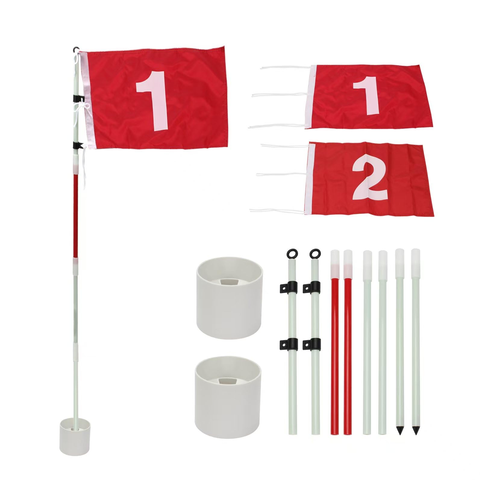 Golf-Flaggenstock, 1,8 m, Nylon-Pin-Flagge, ABS-Loch-Cup-Set, tragbares 5-teiliges Design, nummerierte Flaggen für Driving Range Hinterhof, Putting Green Flags für Golf-Übung