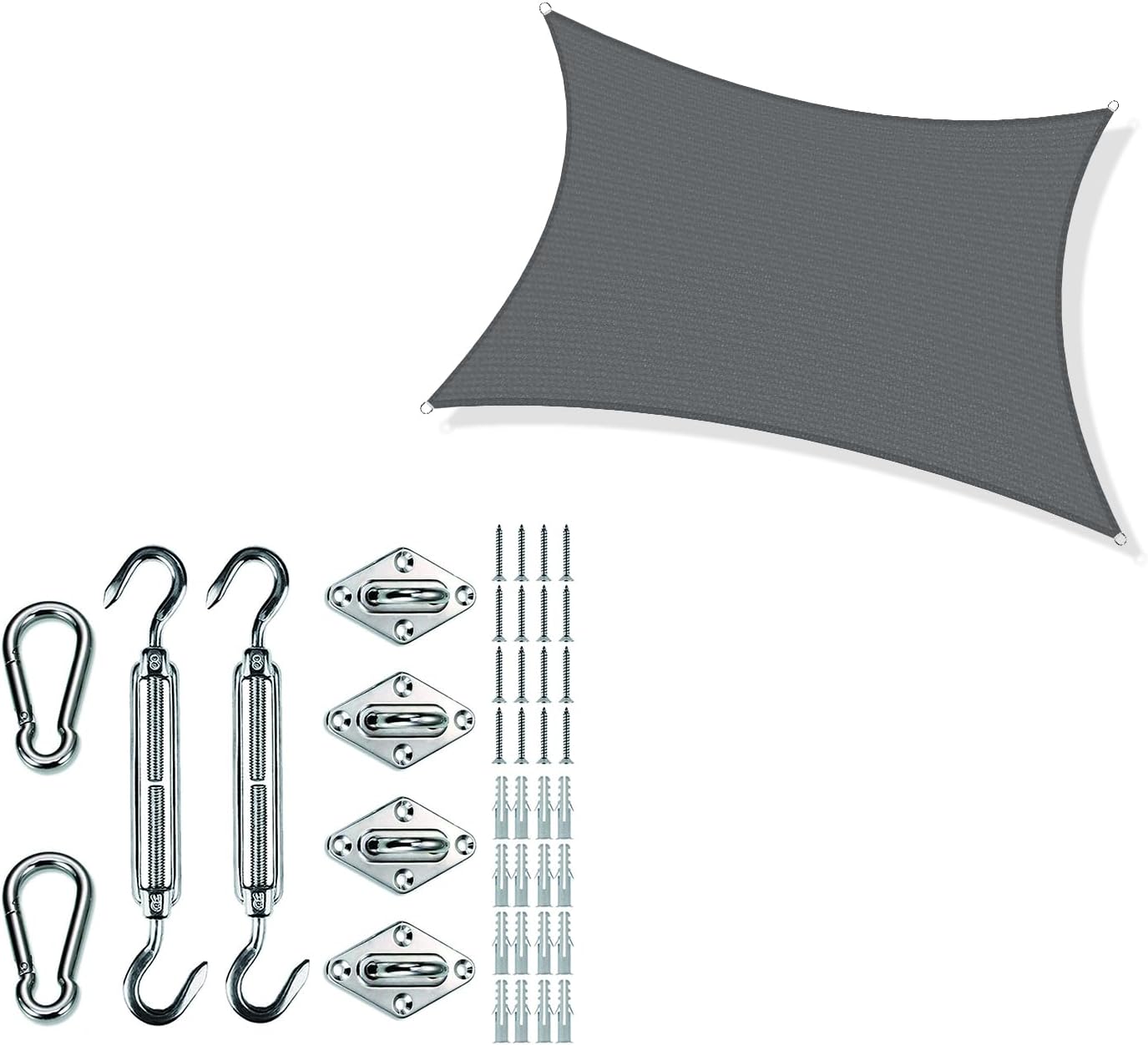 LOVE STORY 12'x16' Rectangle Shade Sail (Dark Grey) + 6 inch Hardware Kit