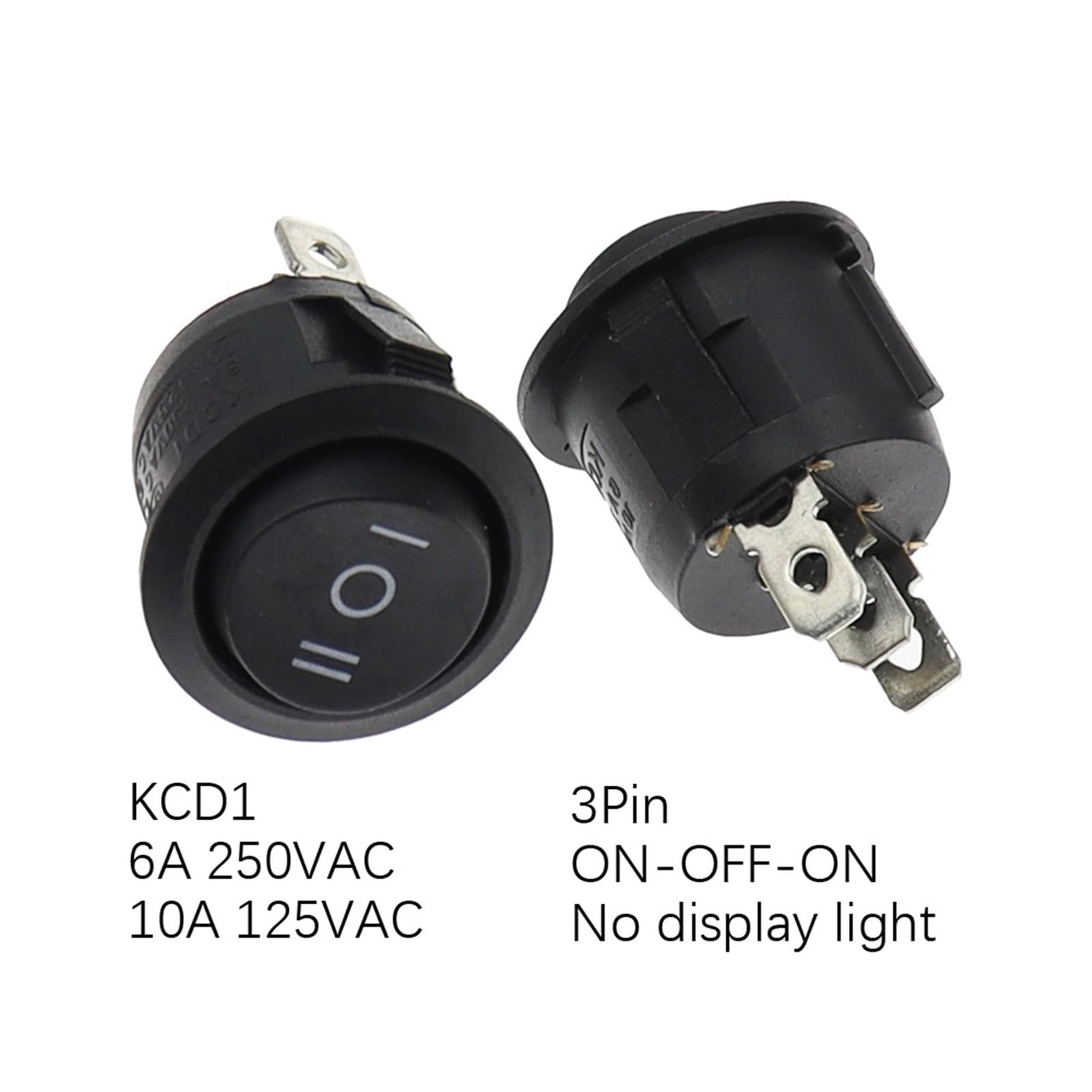 Okrągły przełącznik kołyskowy ON/OFF podświetlany LED do deski rozdzielczej samochodu, vana, 12V 24V / 6A 250V / 10A 125V 2/3/4PIN przełącznik 20 mm 5 sztuk(3 piny ON-OFF-ON)