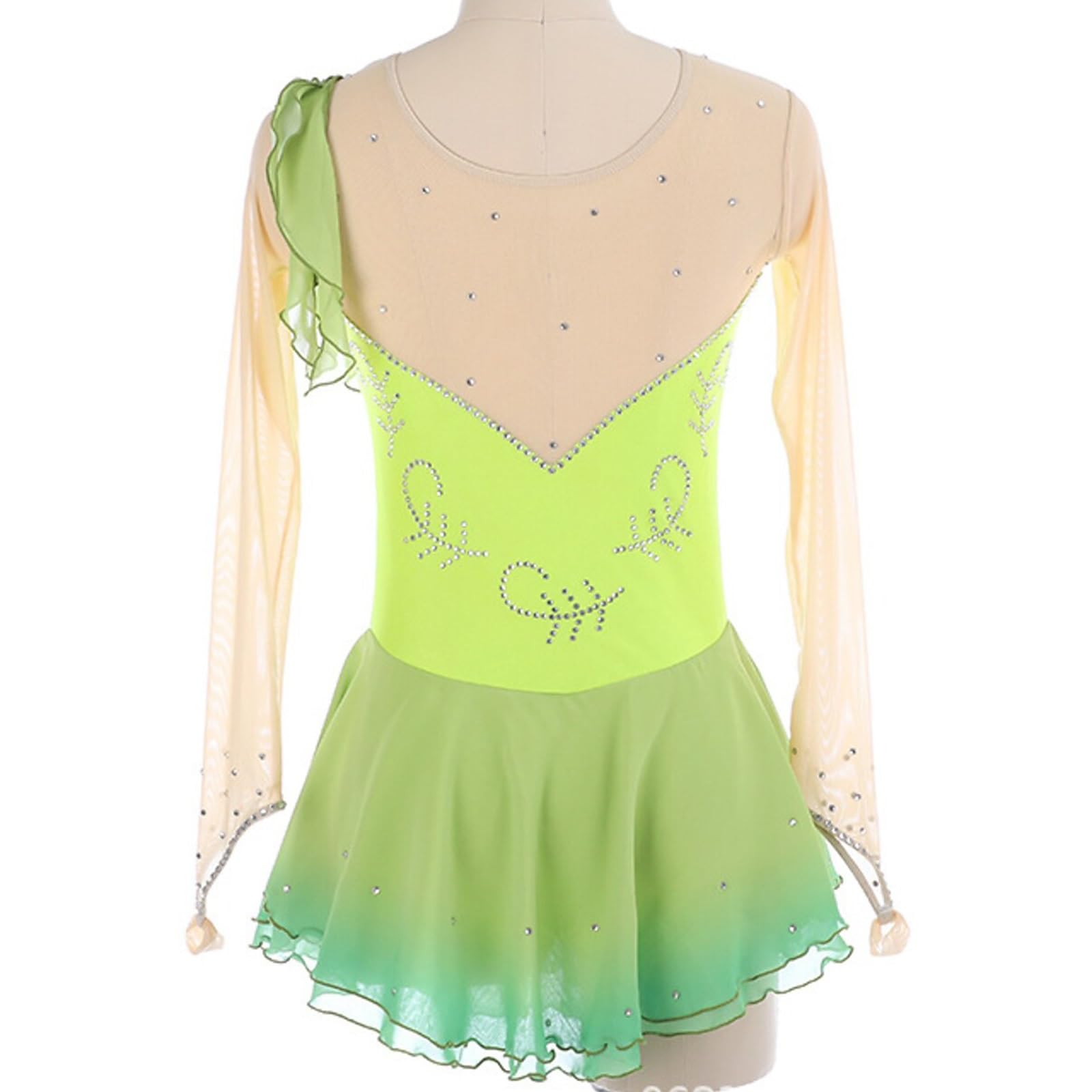 Abito Da Pattinaggio Artistico Traspirante A Maniche Lunghe In Spandex Da Donna For Ragazza, Abbigliamento Da Allenamento Fatto A Mano, Costumi Da Spettacolo