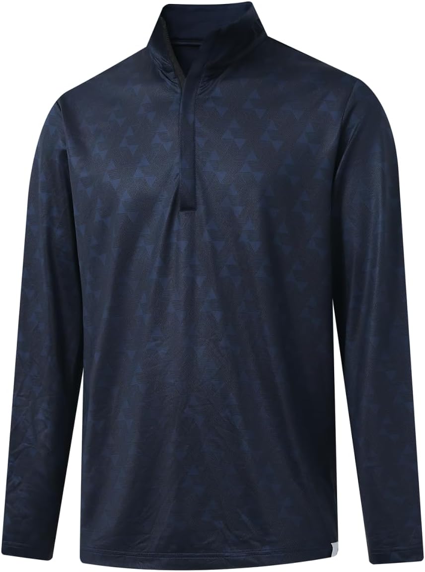 (Large) Rouen Quarter Zip Pullover Men Performance Dry Fit Mock Neck Brushed Casual Sports Golf Mens 1/4 Zip Pullover Sweatshirts Navy Geo Large