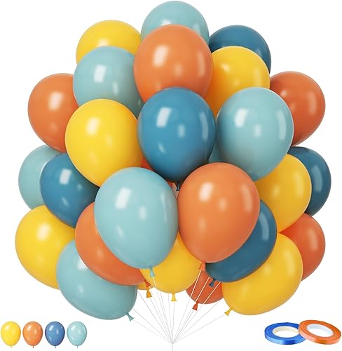 Globos retro azules, amarillos y naranjas, globos azules y naranjas de 12 pulgadas para dar las gracias de otoño, aquí viene el primer viaje