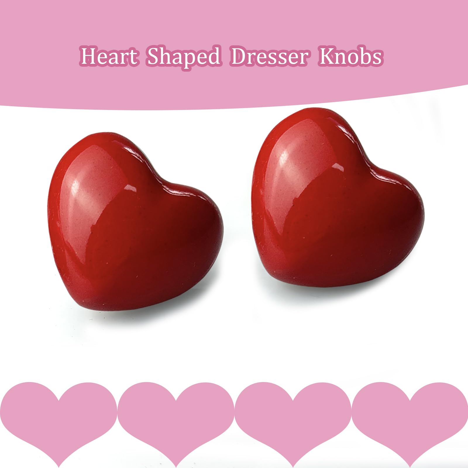 Mimhooy 4 Pack Red Ceramic Drawer Knobs Decorative Cabinet Knobs, Heart Shaped Cupboard Knobs, Knobs for Cupboards & Draws - Image 2