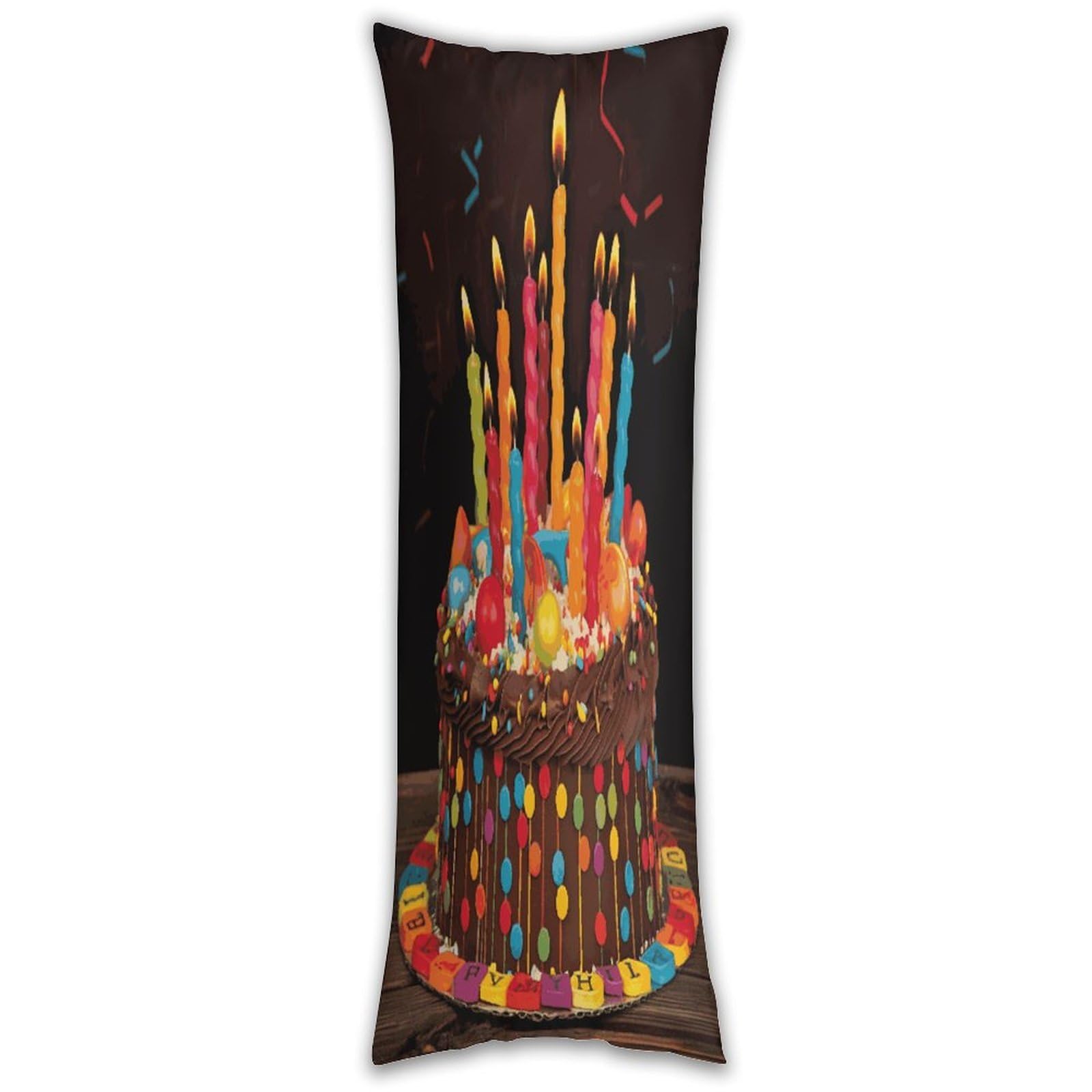 Happy Birthday Big Cake Pillow Cases Breathable Vertical Long Pillowcase Body Pillowcase with Hidden Zipper Closure Soft and Cozy Pillow Cover 20x54 Inches for Bedroom Couch