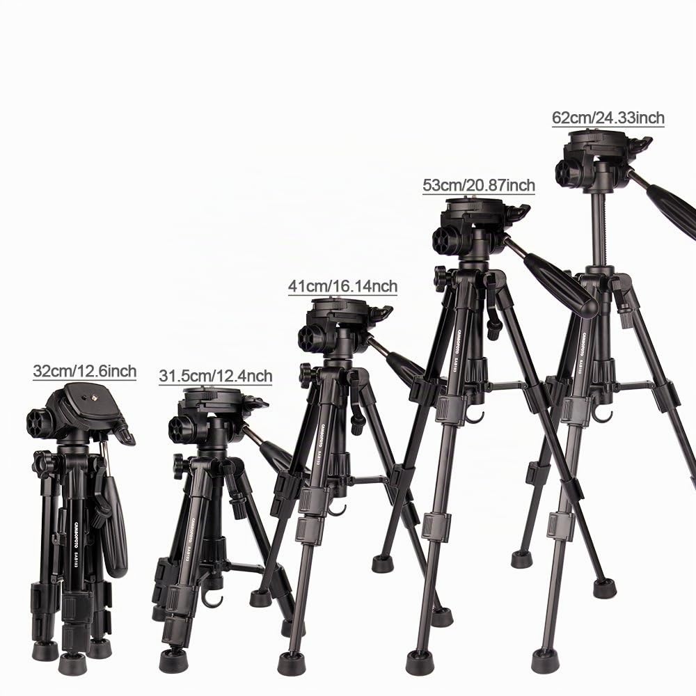 CAMBOFOTO Mini Treppiede da Viaggio 62cm Leggero, Treppiede Portatile per Smartphone/Fotocamera, Testa a Sfera 360°, 3 Sezioni Regolabili, Supporto fino a 2kg - Per Vlog, Viaggi