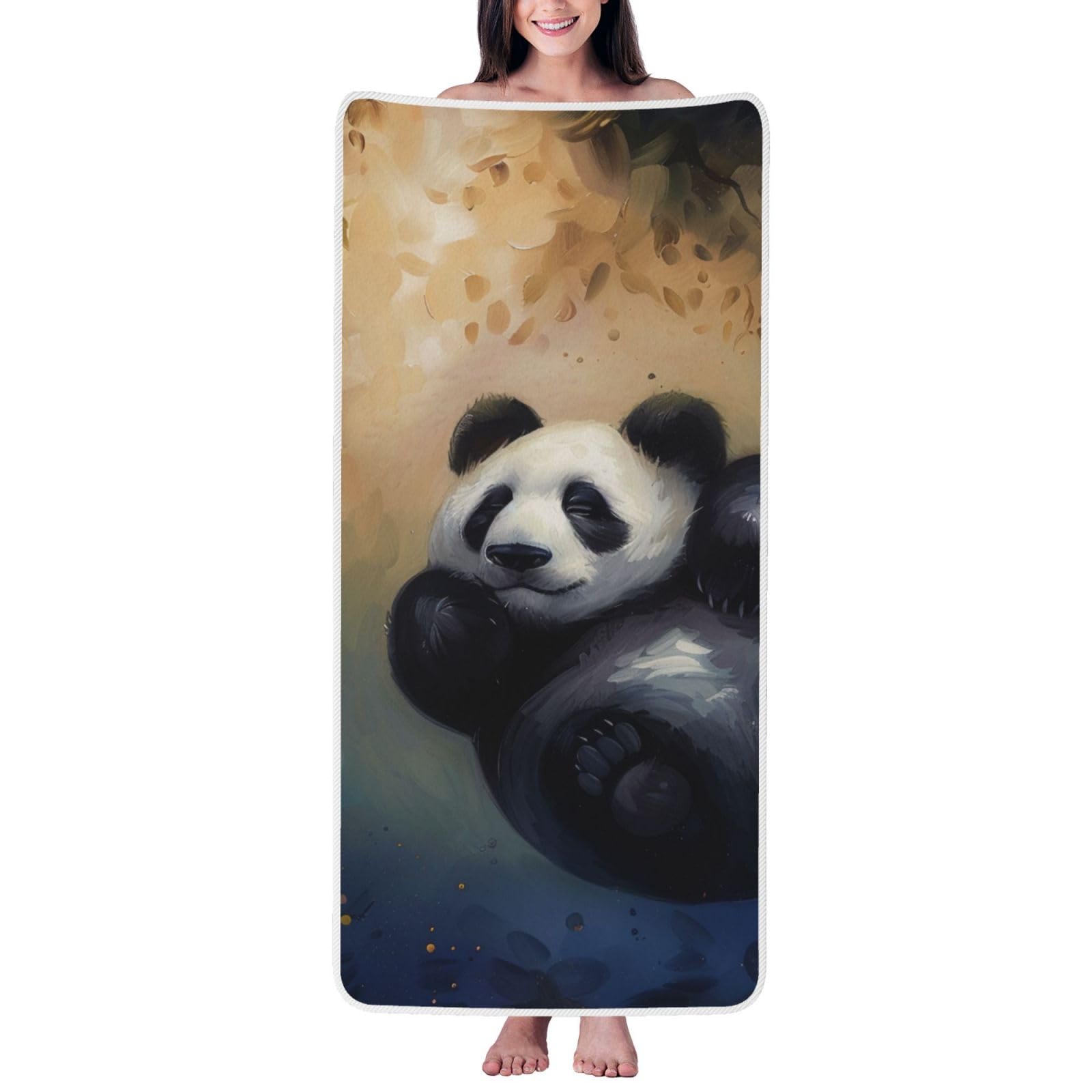 WPKJU Panda Printed Bath Towel with White Edging - 27x55 in Soft Extra Absorbent Coral Velvet Shower Towels for Bathroom
