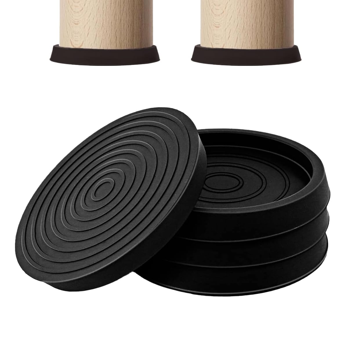 4 Pcs Coasters, Bed Wheel Stoppers, 2.5 in Rubber Furniture Caster, Anti Sliding Castor Wheels Feet Stoppers Pads for Bed, Cabinet, Piano, Legs Floor Protector, Black