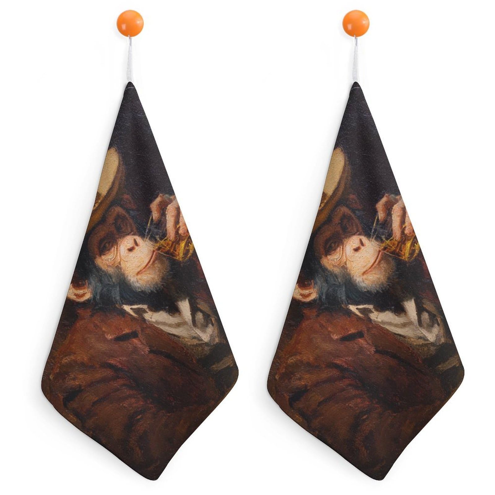 Jubonexis Monkey in Cowboy Attire Drinking at Bar Small Hand Towel with Hanging Loop 2 PCS Absorbent Soft Wash Cloth for Kitchen Bathroom