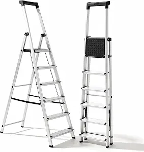 DUMOS 6 Step Ladder, 330lbs Capacity Folding Aluminum Step Stool