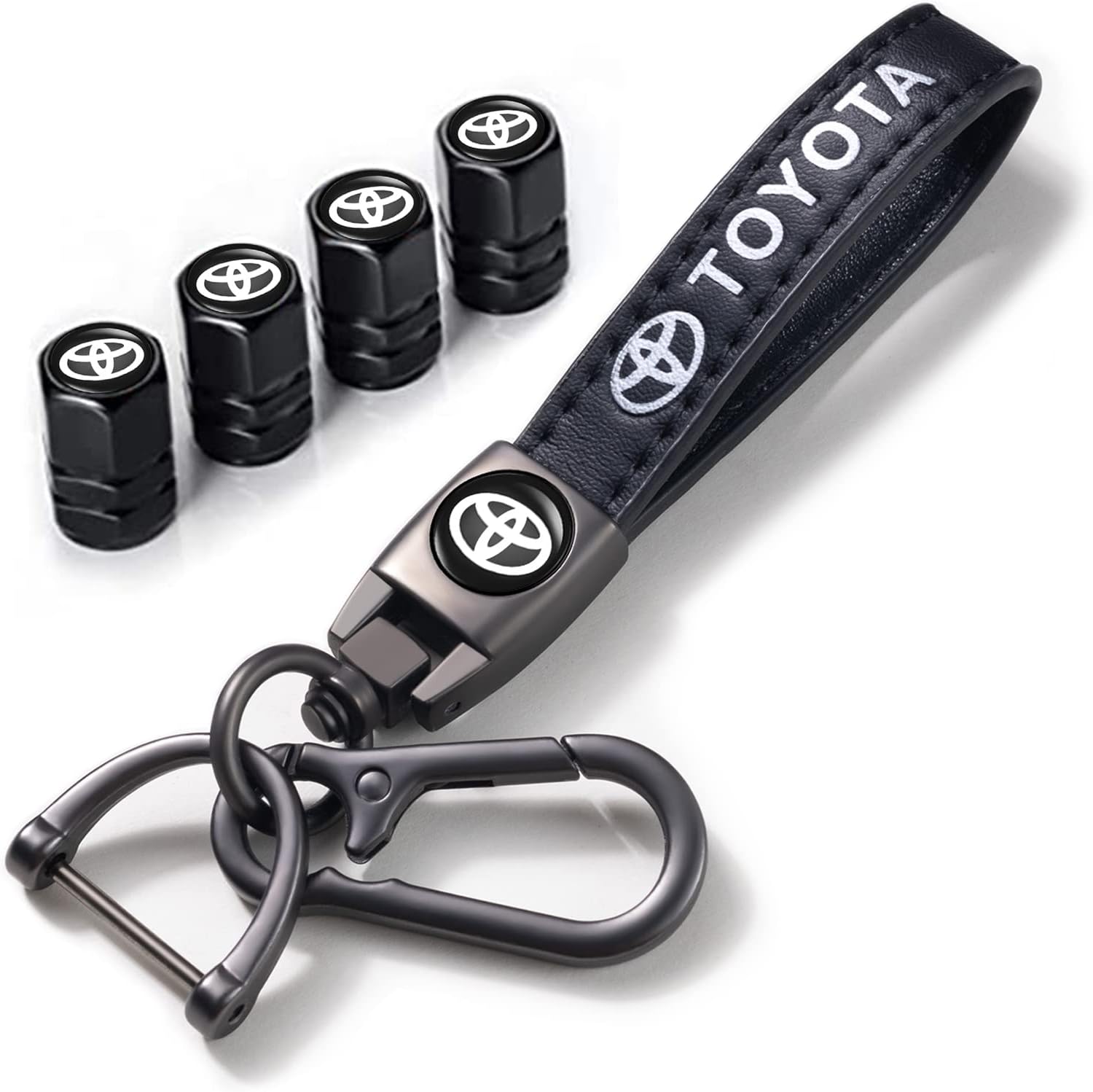 Tyre Valve Caps Caps and Metal Keychain Combo Compatiable Fit Toyota Caps for Car Tyres, Car Accessories