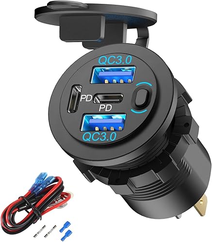 Cargador de coche con salida USB de 78 W, 4 puertos y 12 V, súper rápido Dual PD3.0 y QC3.0 puerto USB múltiple para automóvil, reemplazo de