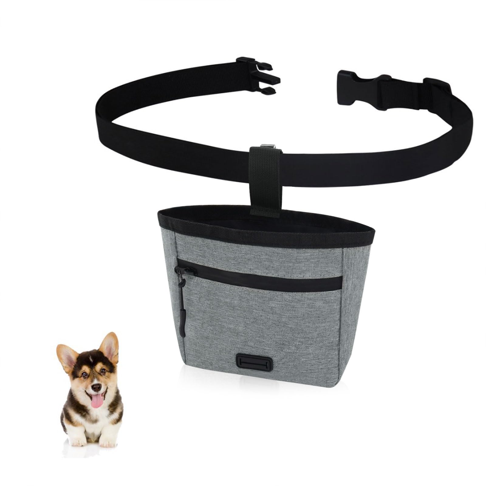 MultiValue 2-in-1 Dog Treat Bag, Hand Free Treat Pouch for Dog Training Hook-and-Loop Fastener Opening Poop Bag Dispenser with Waist Belt Clip for Dogs Walking Training (Grey)