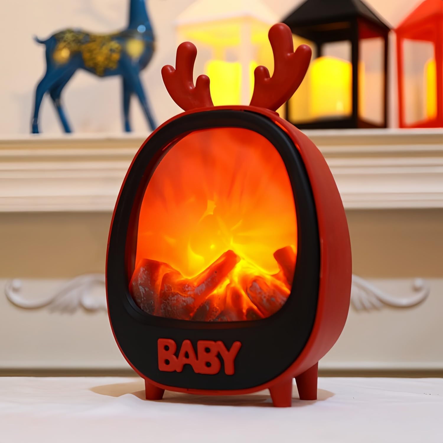 Simulated LED Fireplace Lantern USB & Battery Powered Flameless Light With Emulation Flame Table Decorative Lamp Copper Fireplace Ornament for Cozy Home Decor Free Standing Electric Log Burner