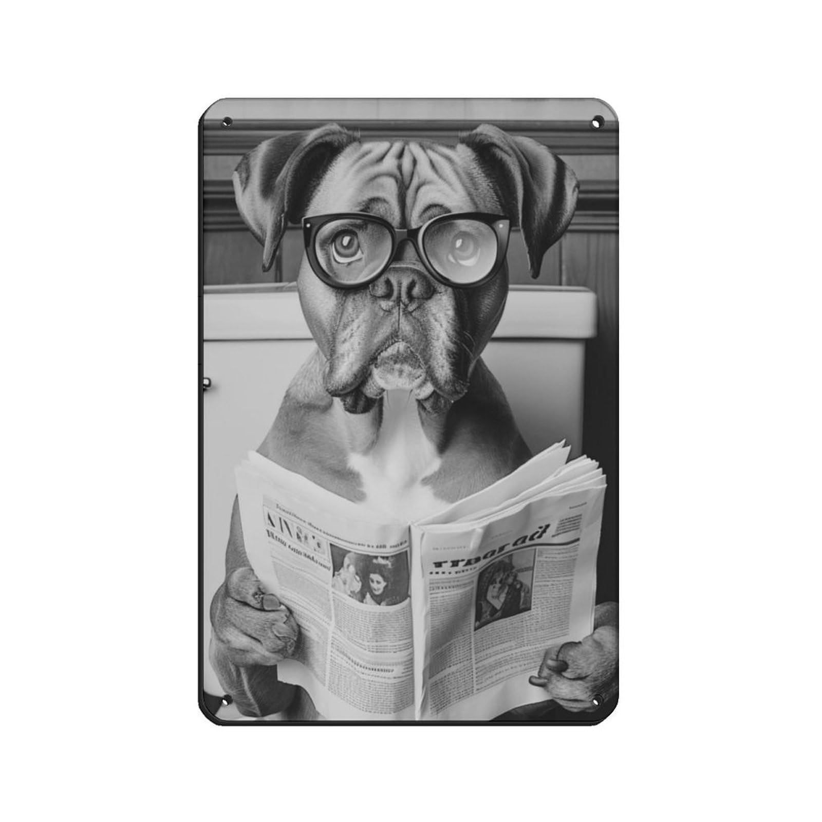 Boxer Reading Newspaper Wall Decor on The Toilet Tin Sign Vintage Metal Pub Club Cafe Bar Home Wall Art Decoration Poster Retro 8x12inch(20x30cm)