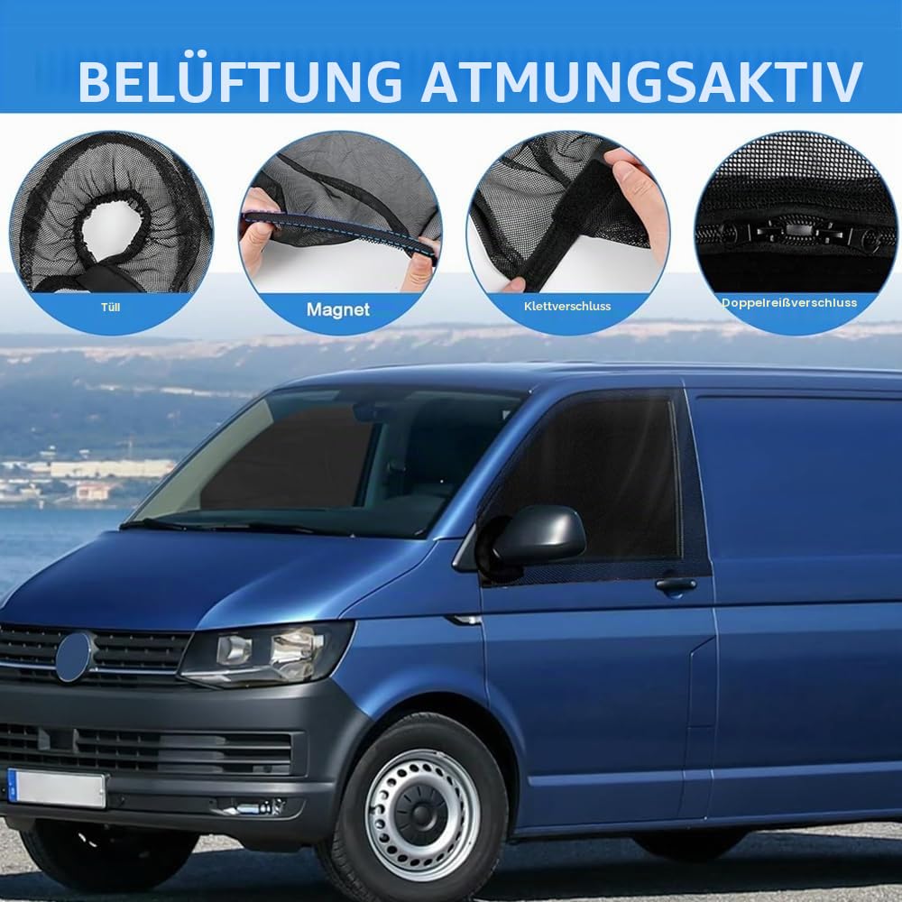 2 Stück Magnetische Seitenfenster Insektenschutzgitter für VW T4 T5 T6 T6.1 T7 California 1990-2025, Schutz vor Moskito Atmungsaktiv für Outdoor Camping Reise