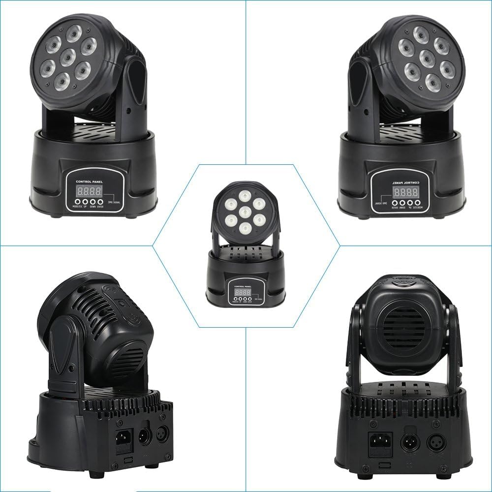 Yasta Testa Mobile LED RGBW 70W Proiettore Luci DMX512 Rotante da 7 LED Lampada Effetto Scenico per Discoteca, Bar, Club, Teatro Luci Palco DJ per Feste e Concerti