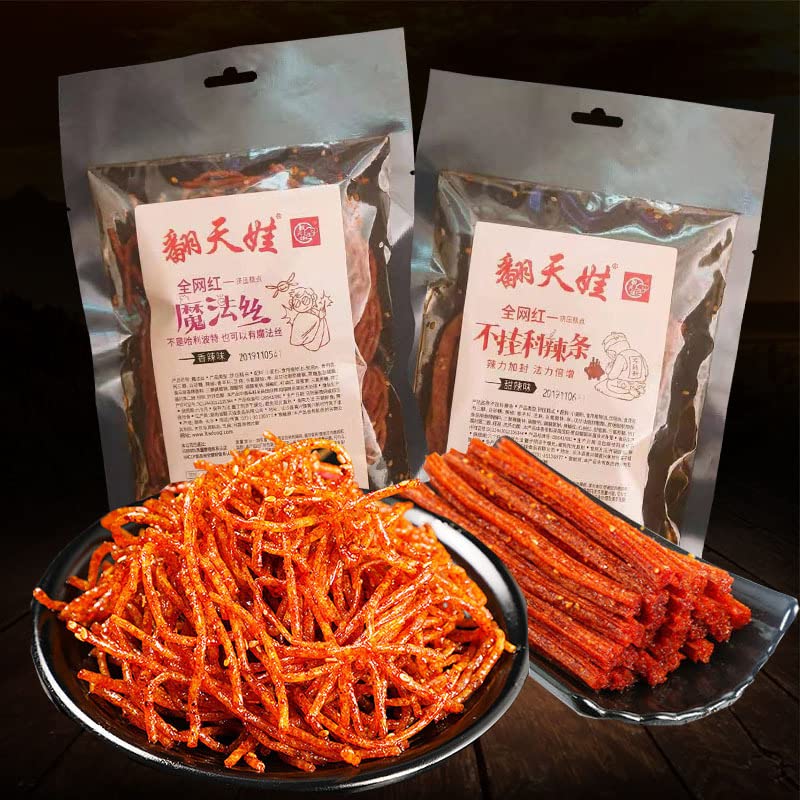 Spicy Strip Pequeño Gluten Picante Seda Dulce Sabor Picante Bocadillos Chinos Bocadillos instantáneos Bocadillos picantes de ocio 3.56 oz bolsas