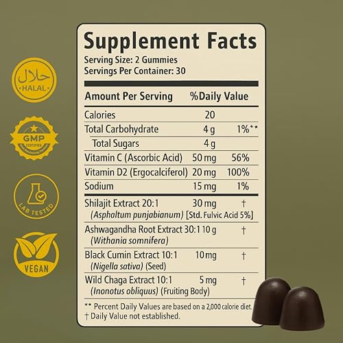 Miniatura 3 de Gomitas de suplemento Shilajit puro con aceite de semilla negra, resina pura del Himalaya de alta potencia para energía, apoyo inmunológico y