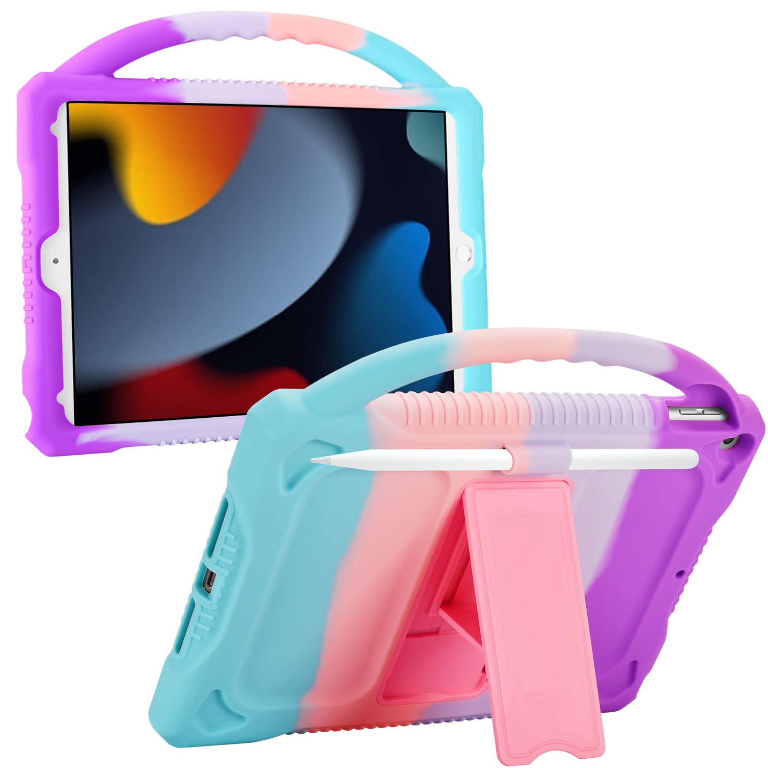 JOGUIIA Kids Case for iPad 9th 8th 7th Generation,Shockproof Silicone Kids Cover for iPad 10.2 2021/2020/2019 with Handle Stand for New Apple iPad
