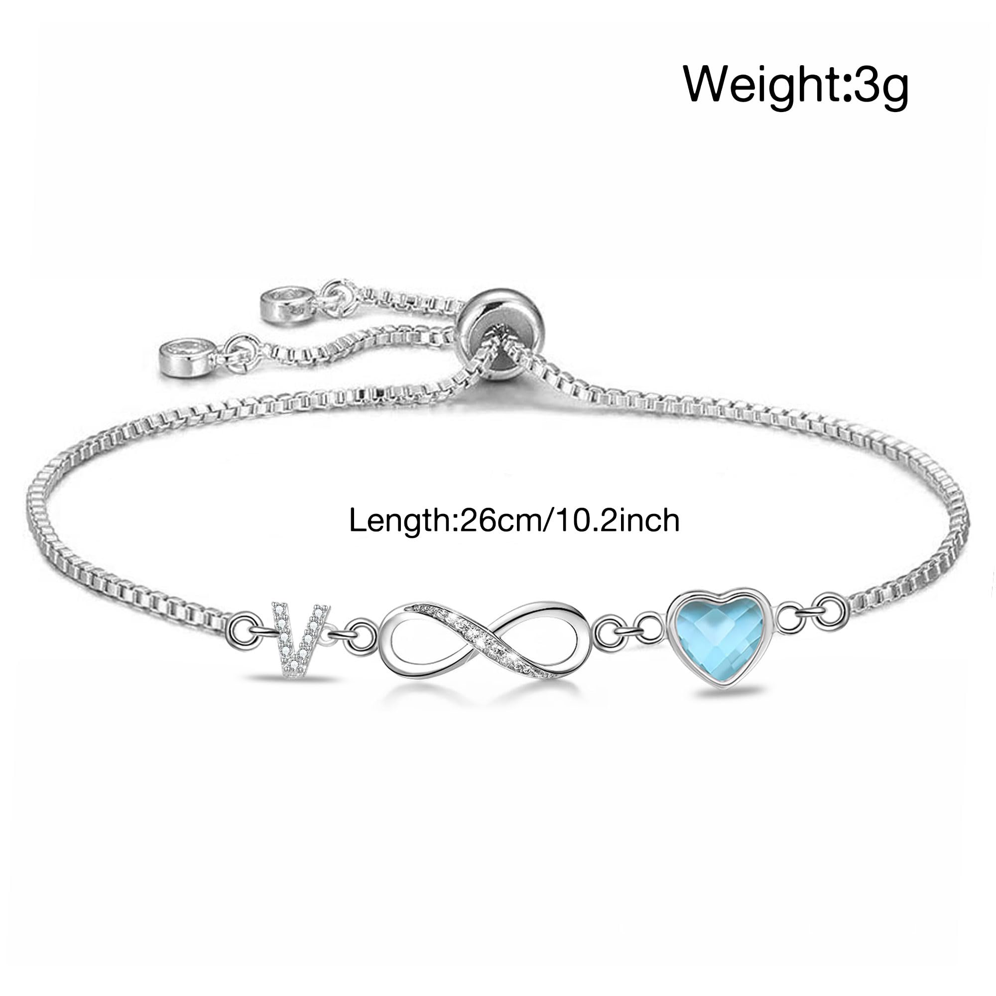 Kraven Bracciale Iniziali simbolo dell'infinito da Donne, Lettera A-Z Daino Pietra di Nascita Blu Ciondolo 26 Alfabeto Monogramma Braccialetto per Ragazze Adolescenti Figlia