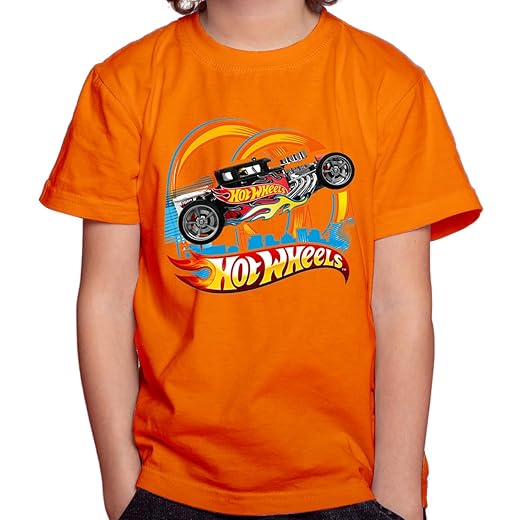 Camiseta Camisa Infantil Juvenil Menino Menina Hot Wheels Mod-02 (BR, Numérico, 14, Regular, Laranja)