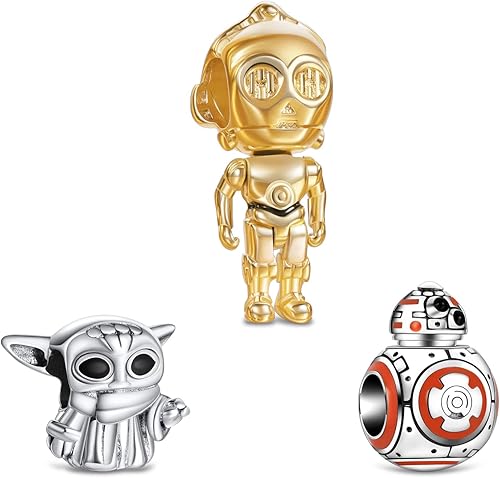 Doyafer Dijes de plata de ley 925 Iron Cool Man Winnie Mickey Minnie Beads para mujer pulseras collar 3 piezaspaquete