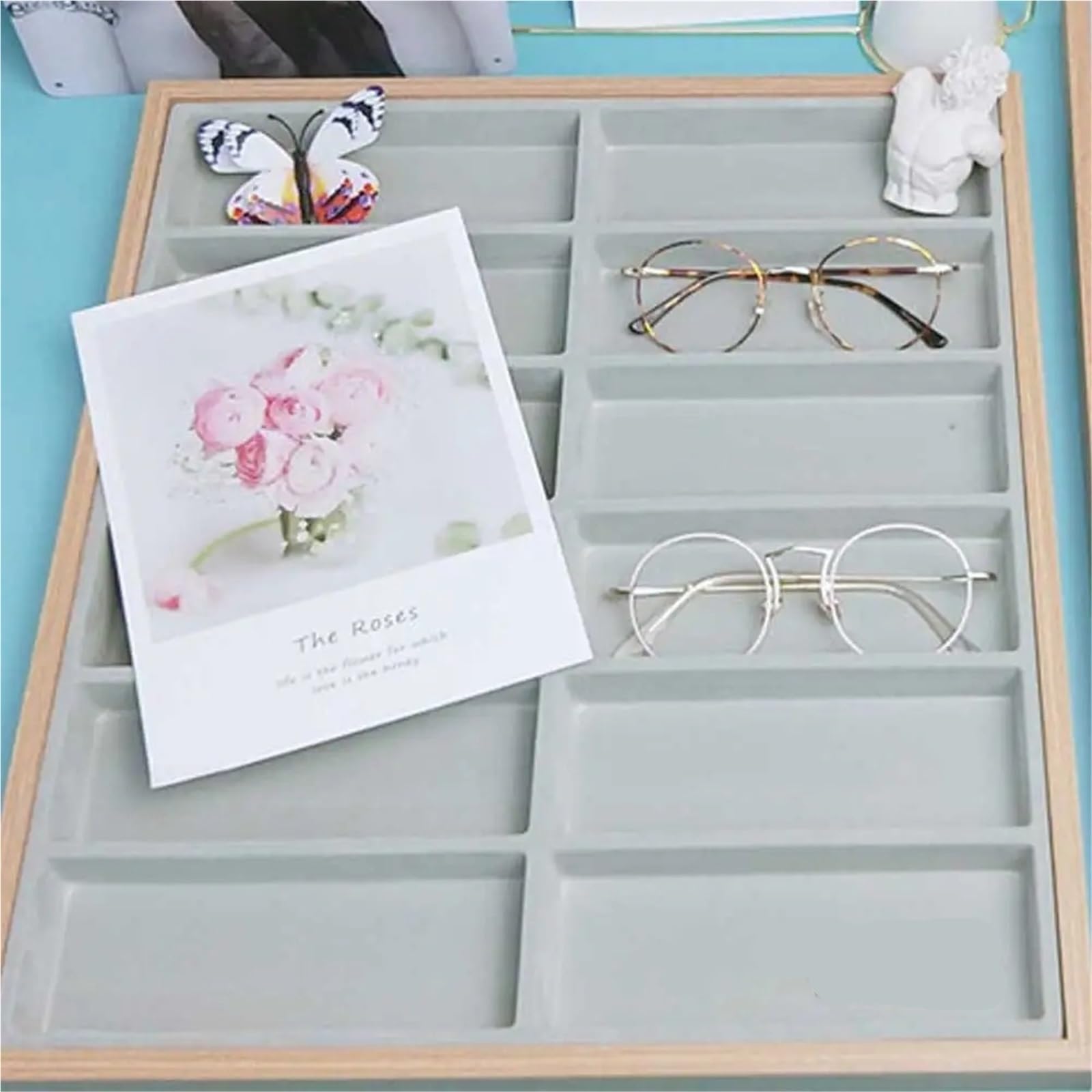 Organizador para Gafas De Sol Estante de Almacenamiento de Madera for Gafas, Bandeja de exhibición for Gafas de Sol, Caja organizadora for Almacenamiento, 12 Rejillas(Grey Inner)