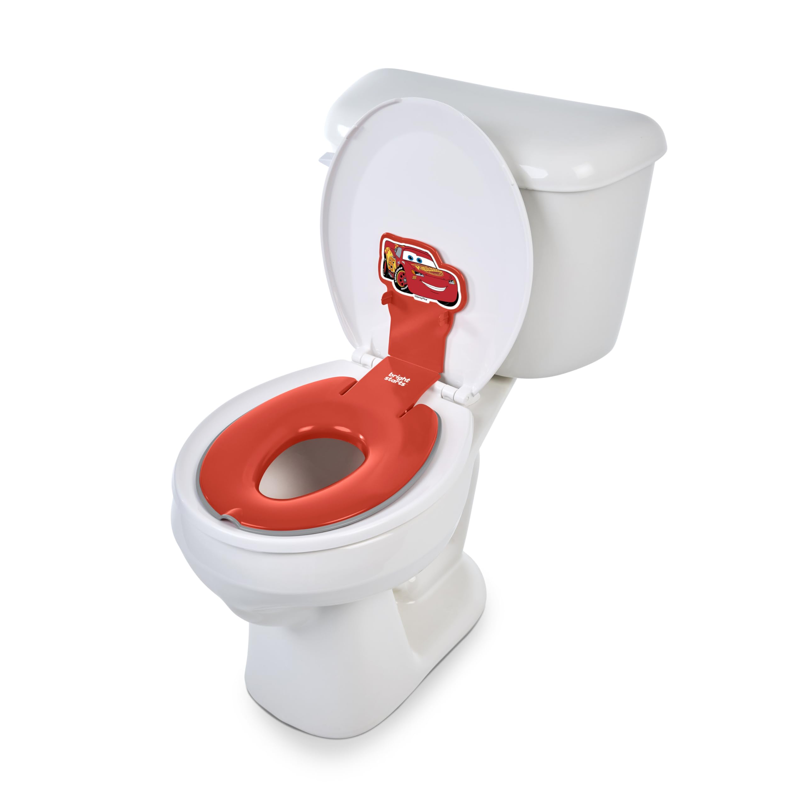 Bright Starts Disney Baby Cars Lightning McQueen Flip & Sit Potty Training Seat, Attaches to Toilet Securely, Space Saving Design Fits Most Toilets, Easy to Clean