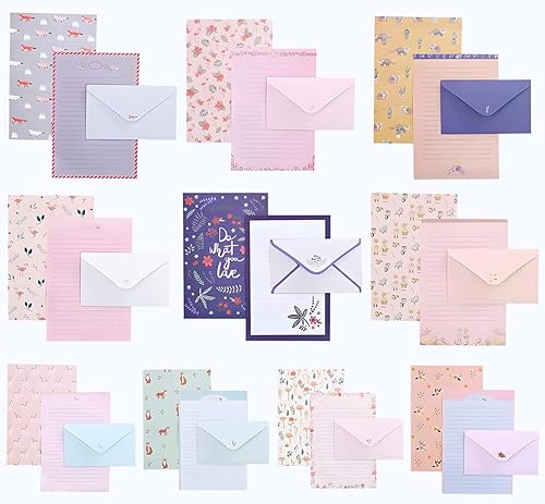 Juego de papel de papelería y sobres bonitos sobres de papel de papelería Kawaii de primavera paquete de 40 papeles de papelería y 10 sobres retro 5A