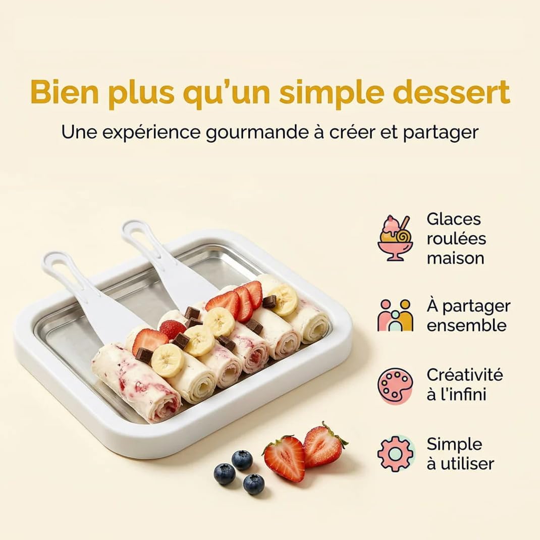 Frostlab - Kit De Plaque À Glaces Roulées Maison, Appareil De Dessert Glacé Sans Électricité, Activité Gourmande Diy, Inclut 1 Plaque + 2 Spatules (Blanc)
