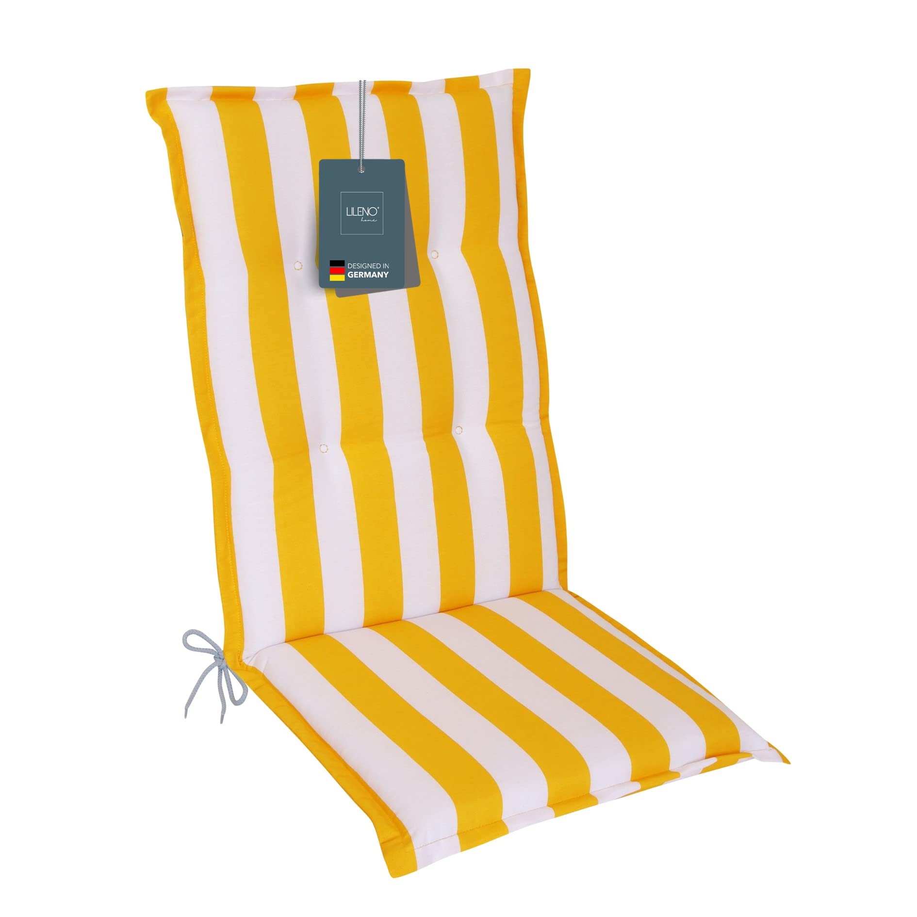 LILENO HOME Coussins pour chaise de jardin [1 pièce – à dossier haut], à rayures jaunes, chaises longues confortables comme coussins d'assise pour meubles de jardin et chaises pliantes