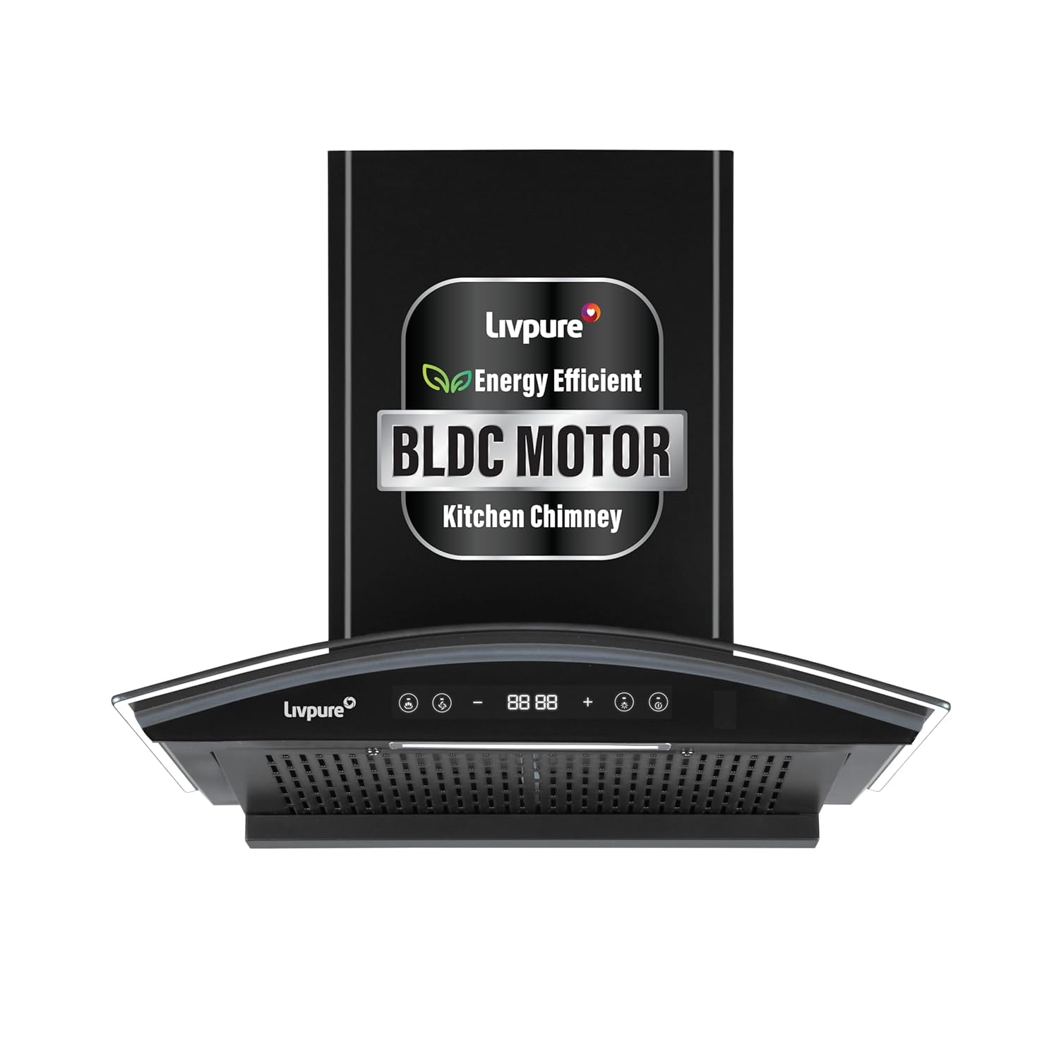 Livpure Eterna Max BLDC 60 cm | Curved Glass | 1600 m³/hr Suction | BLDC Motor | Filterless | Touch & Gesture Control | Low Noise | 10 Years Motor + 1 Year Comprehensive Warranty | Black