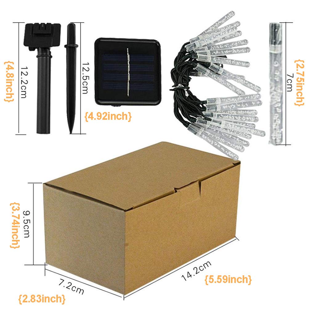 TIM-LI Solarne łańcuchy świetlne LED sople lodu – do użytku na zewnątrz, wodoszczelne, 20 diod LED, oświetlenie bożonarodzeniowe, do ogrodu, na patio, podwórko, trawnik, imprezę, białe światło