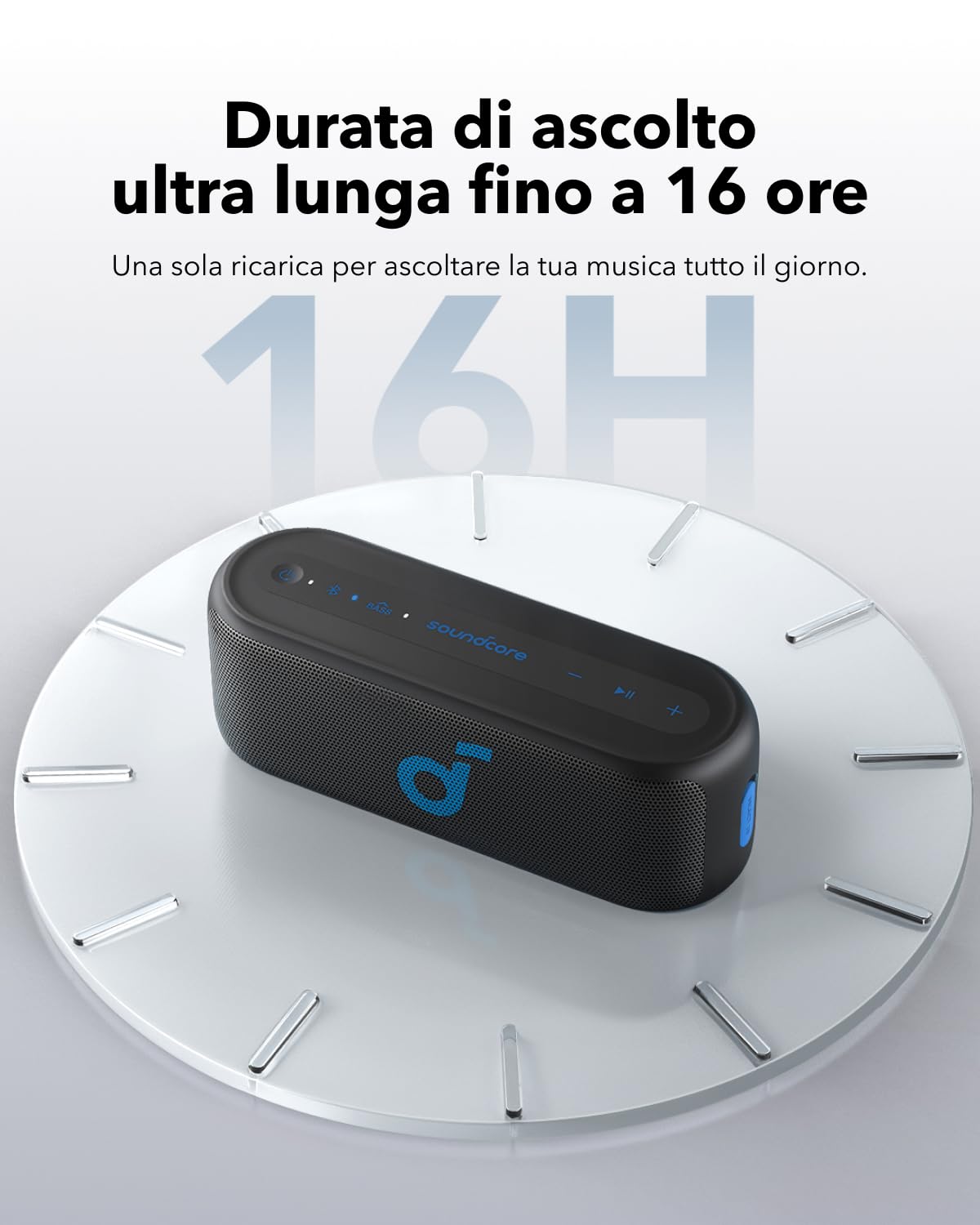 Soundcore Select 2S cassa bluetooth portatile con suono stereo da 20W, tecnologia BassUp™,16 ore, connessione stereo senza fili e impermeabilità IPX7 per escursioni e avventure all'aria aperta