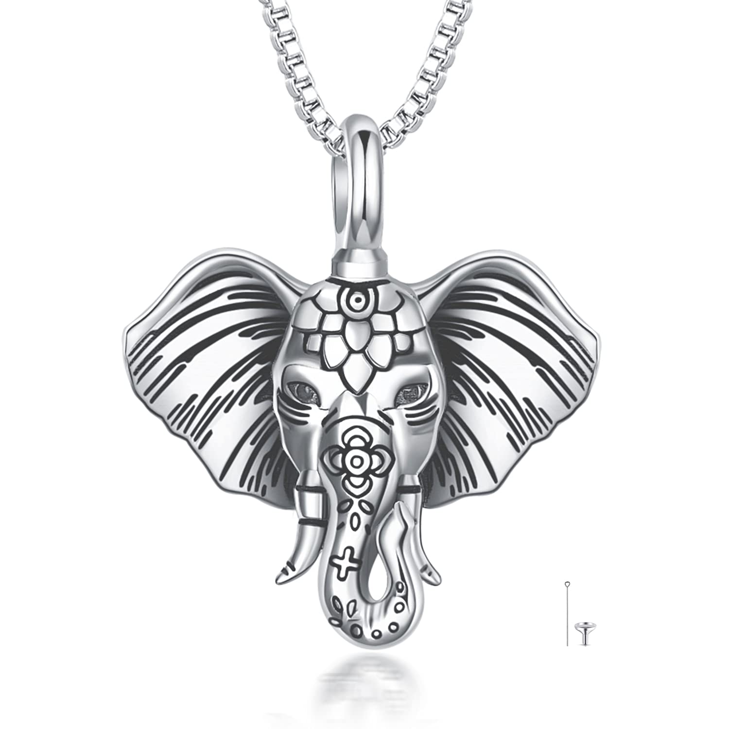 POPLYKE Urn Necklaces for Ashes Sterling Silver Elephant Head Cremation Urn Necklaces Lucky African Animal Memorial Keepsake With Filling Tool (20