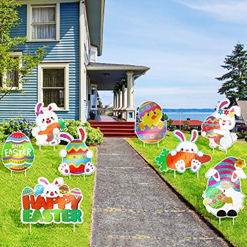 8 Pcs Easter Yard Signs With Stakes Laser Happy Easter Lawn Sign Decorations Easter Decal Garden Sign Outdoor Bunny Egg Chick Yard Welcome Signs For Easter Home Garden Yard Party Supplies Props #TOP3