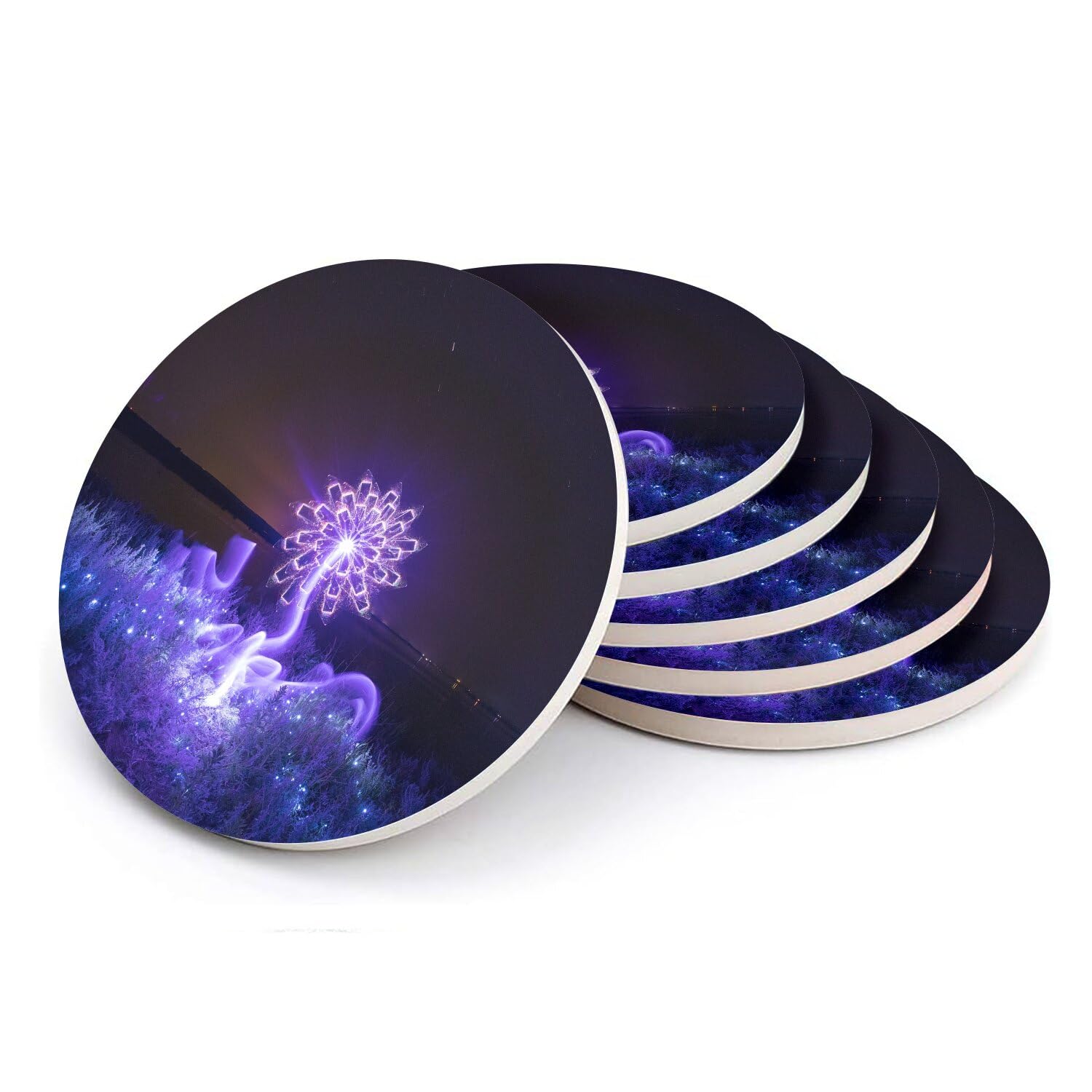 Sous-verres ronds en céramique fleur violette de table pour apéritif design