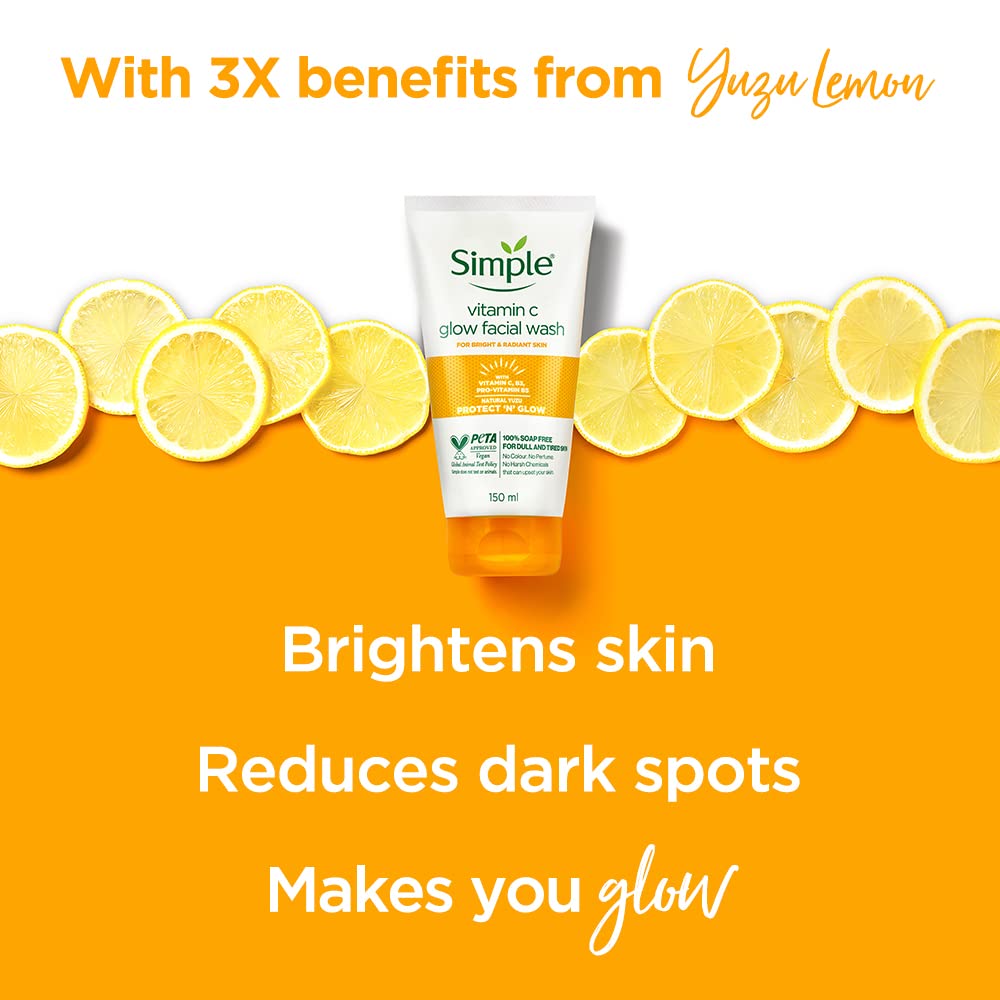 Simple Protect N Glow Vitamin C Glow Facial Wash 150ml | 100% Soap-Free Facewash | Get Bright & Radiant skin| For dull & tired skin - Image 5 thumbnail