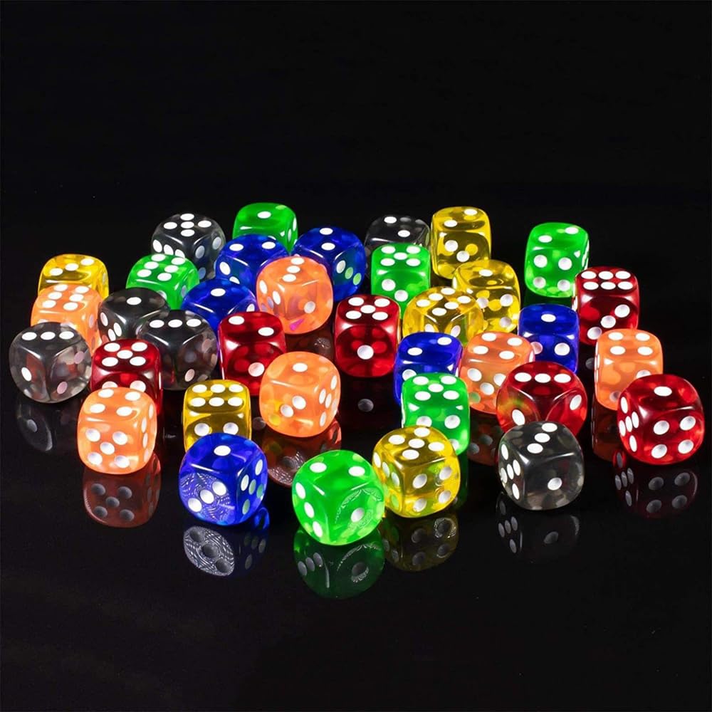 Regy Six Sided 16mm Transparent Dice Die for DND, MTG, RPG, Tenzi, Yahtze, Bunco, Table Borad Games, Math Teaching (3 Multicolour Dice Set) Pack of 18pcs 3