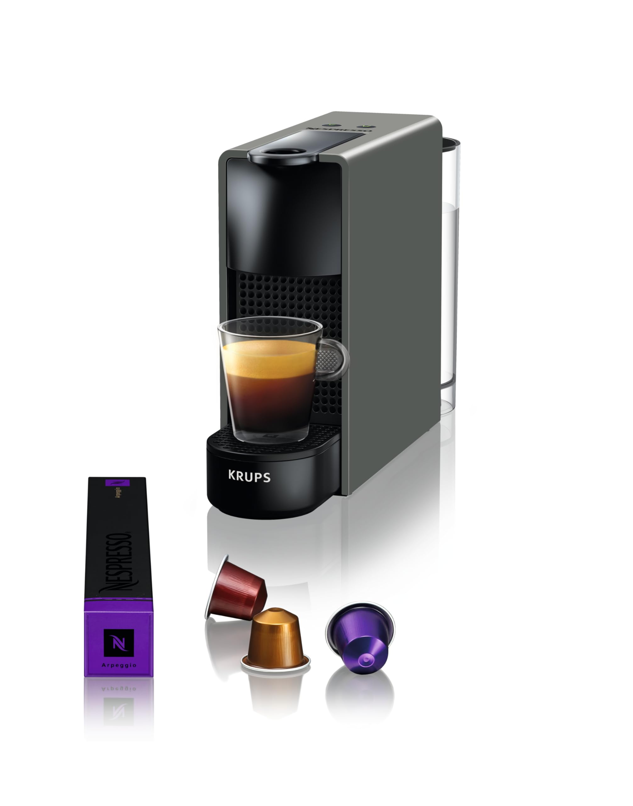 Nespresso Krups Machine à Café Essenza Mini Gris Intense, 19 Bars + Kit de Bienvenue, Design Compact, Expresso et Lungo, Arrêt Automatique, YY2911FD