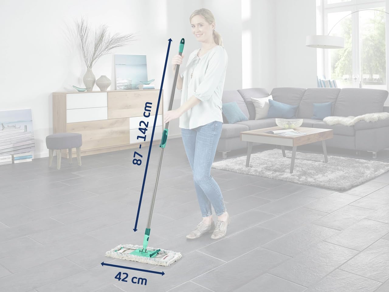 Leifheit Mopa Profi XL Micro Duo con bastone telescopico in acciaio, mop professionale con custodia per lavaggio, mop con giunto mobile a 360°
