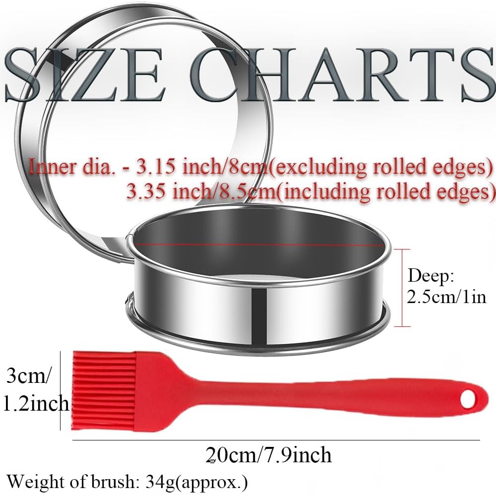 DATANYA 24Packs English Muffin Ring 3.15 Inch Crumpet Rings Stainless Steel Double Rolled Tart Rings, Round Metal Cooking Pastry Ring Molds for baking
