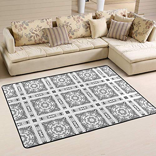 Grand tapis de sol antidérapant noir et blanc lavable pour carrelage