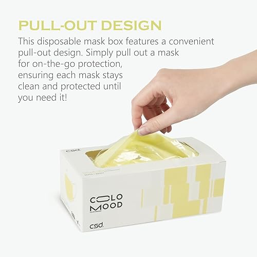 Miniatura 2 de CSD Colo - 30 máscaras faciales desechables amarillas, 3 capas para adultos con cinta elástica para las orejas, clip para puente nasal, máscara