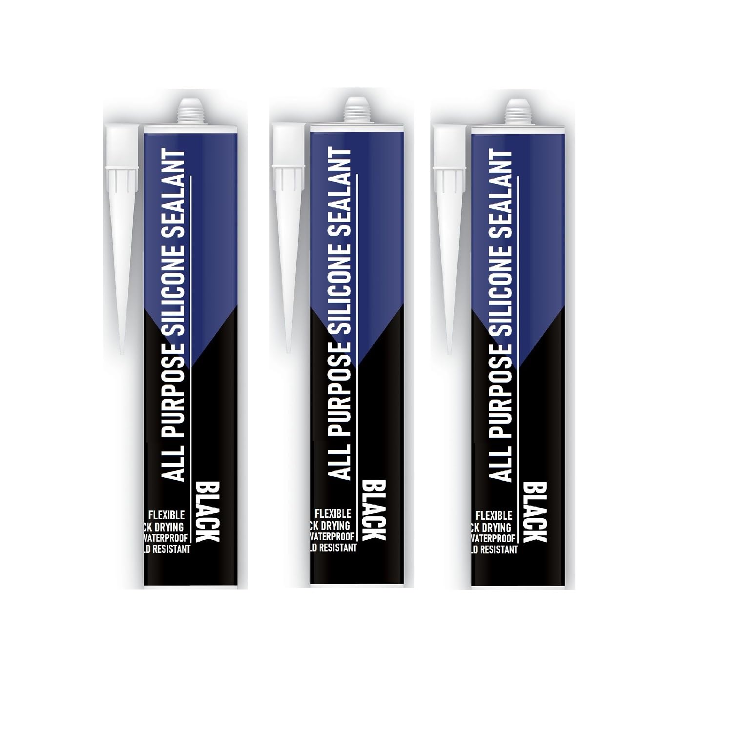 3 X Cartridge silicone sealant easy to apply indoor & outdoor multi use sealant all-purpose acrylic white clear black brown Silicone (3 x All Purpose Black Silicone 260ML)