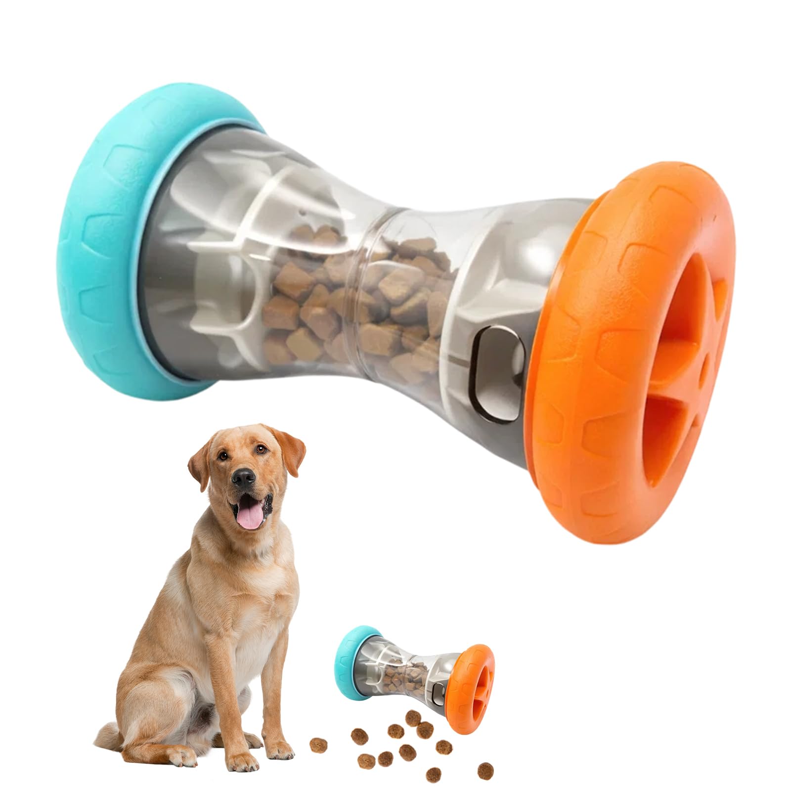 Gubilacrum 14.3 x 8 cm Treat Dispenser Dog Toy for Enrichment, Blue and Orange Dumbbell Shape Pet Feeder Toy, Dogs Puzzle Toys for Boredom, Interactive Dog Toys for Iindoor Enrichment